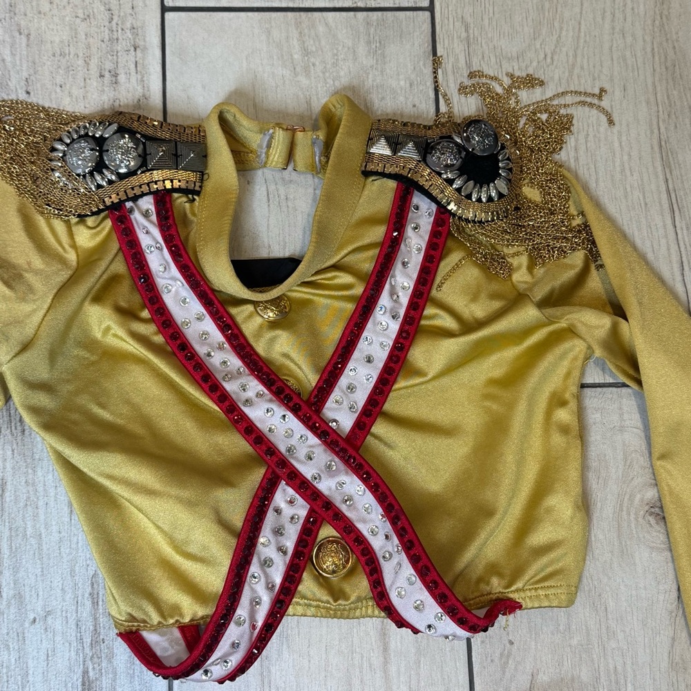 Custom Chelsea B Dance costume gold and red Size 10/12 Solider Theme Saints - Picture 9 of 12